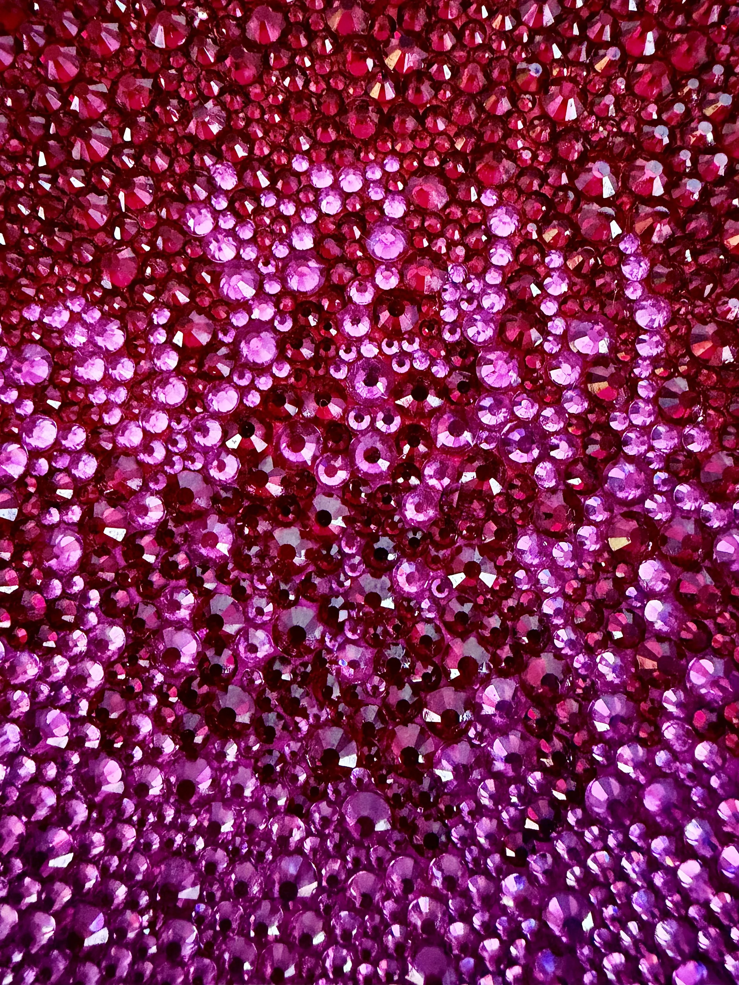 A 6x6-inch sculptural artwork titled "Ardor" featuring a high-relief, textured gradient of deep crimson and fuchsia rhinestones.