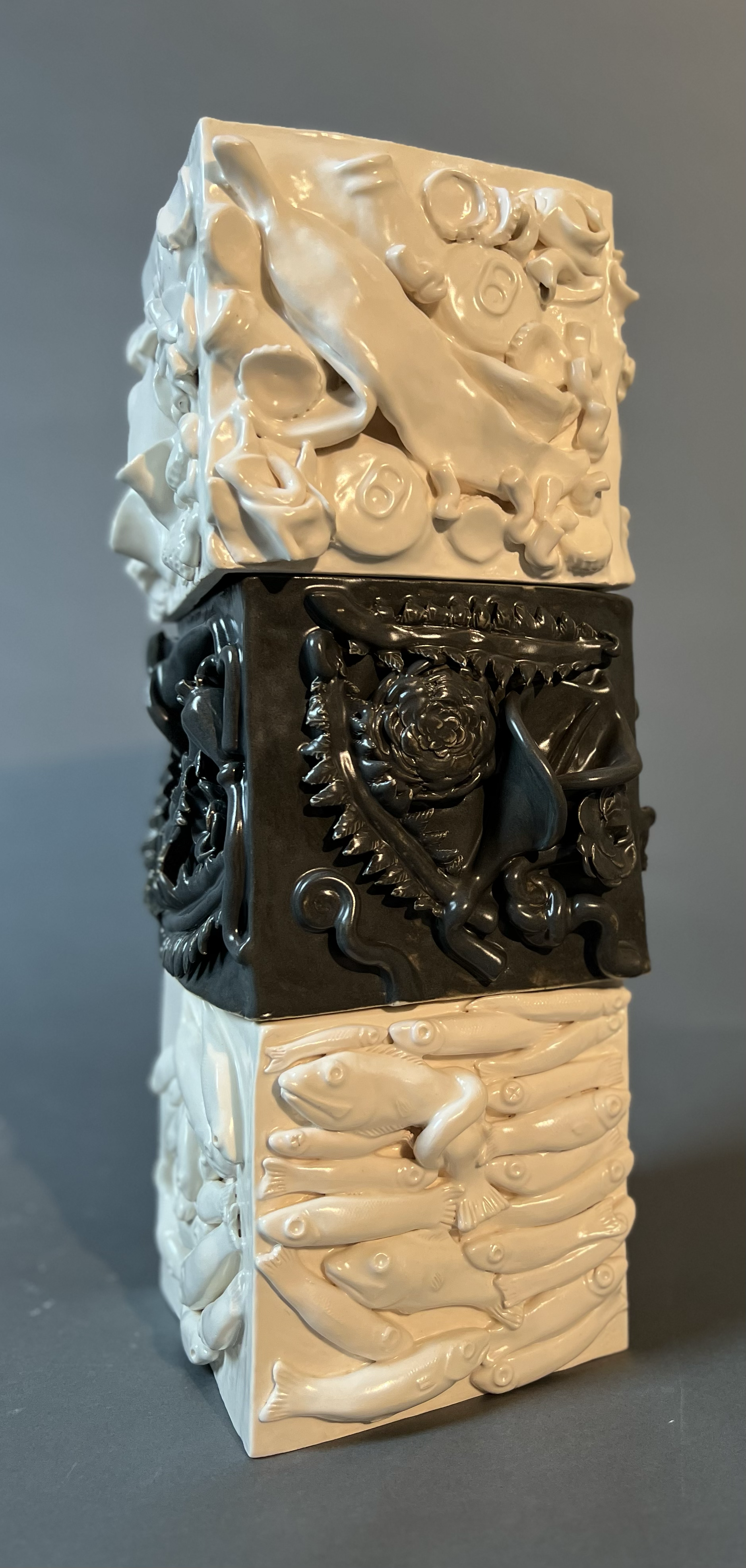 "View From the Mountain of Shit They Built Us"  Porcelain, Glaze 25''x10''x10''