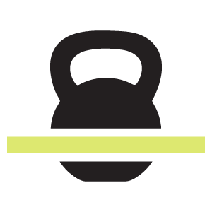 Silhouette of a kettlebell with a lime green stripe across the middle.