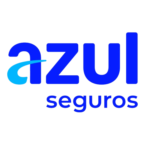 Logo da seguradora Azul Seguros com a palavra 'azul' em destaque, escrita em azul, com um símbolo de onda azul acima da letra 'a'.
