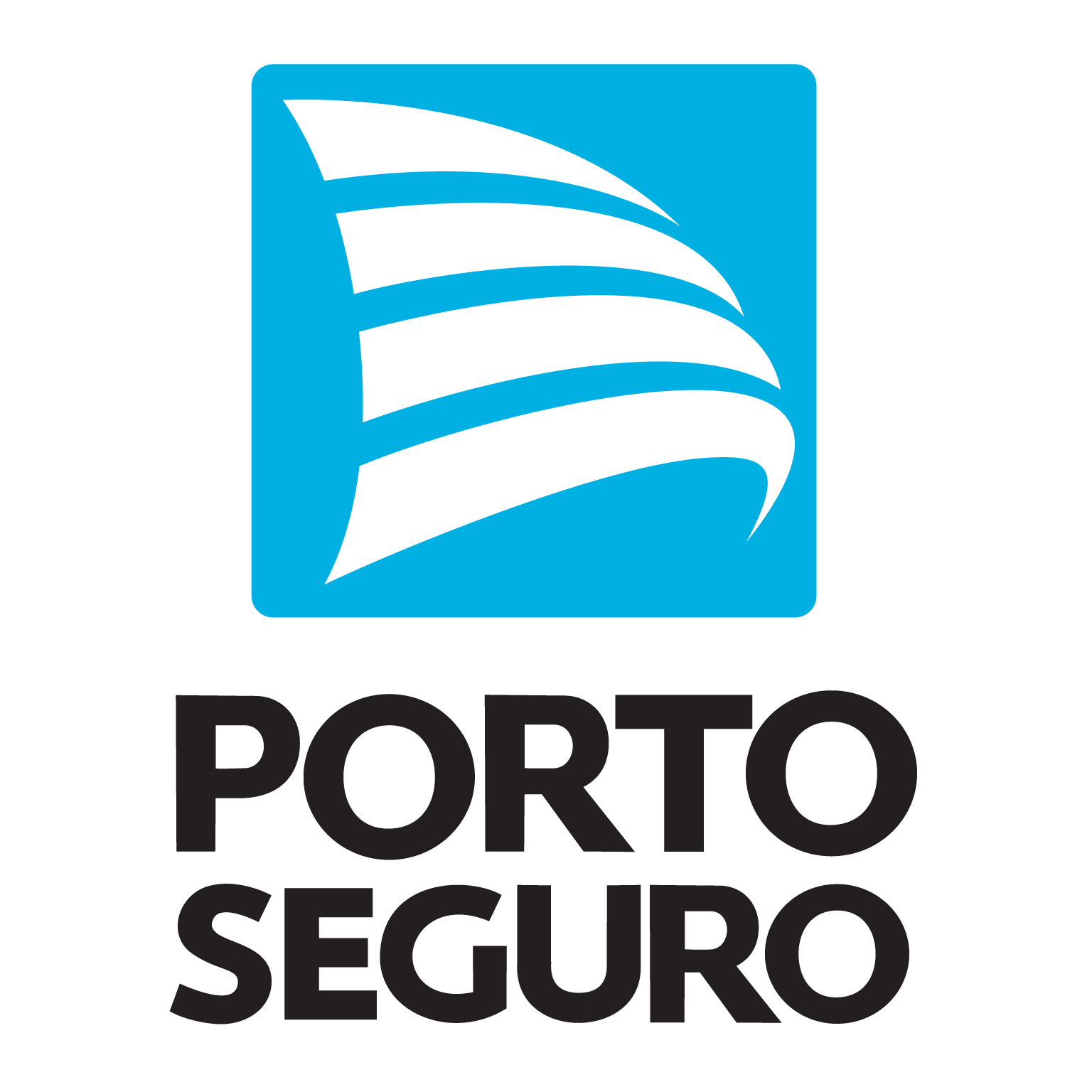 Logotipo do Porto Seguro, seguradora, com símbolo de uma vela branca sobre fundo azul e o texto "PORTO SEGURO" em letras pretas.