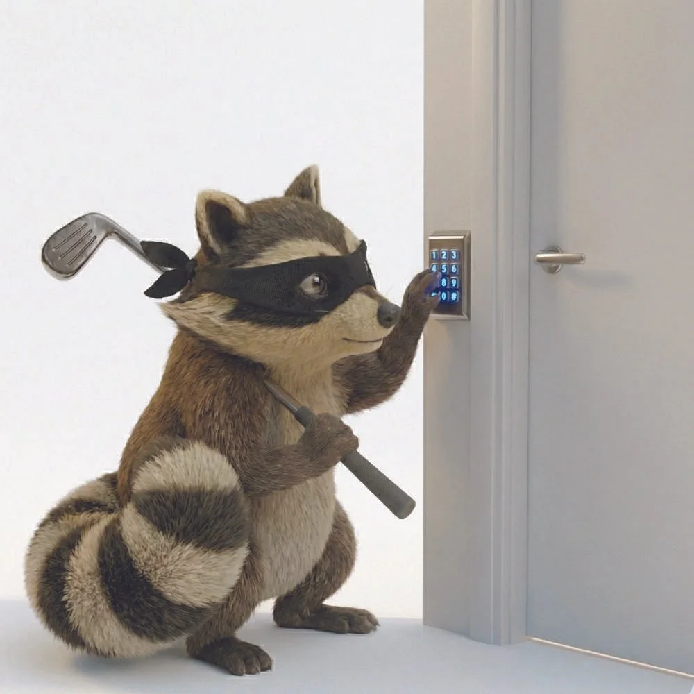 Bobby Bandit using a pin pad to enter the facility