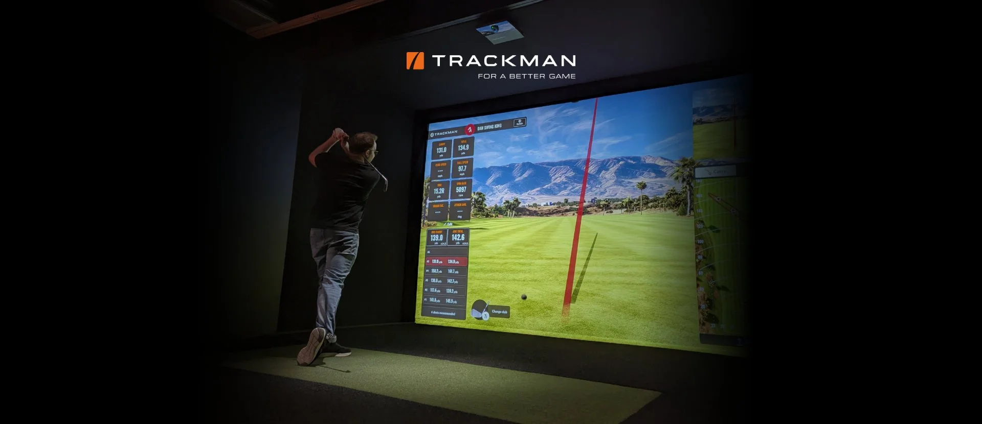 Player in one of Bandit Golfs indoor golf simulators