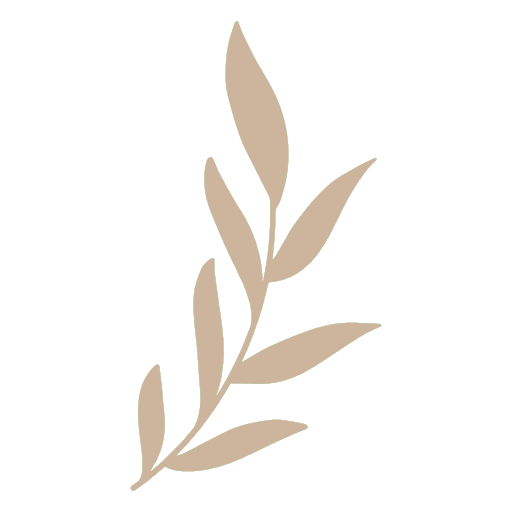 Minimalist illustration of a beige branch with multiple leaves on a black background.