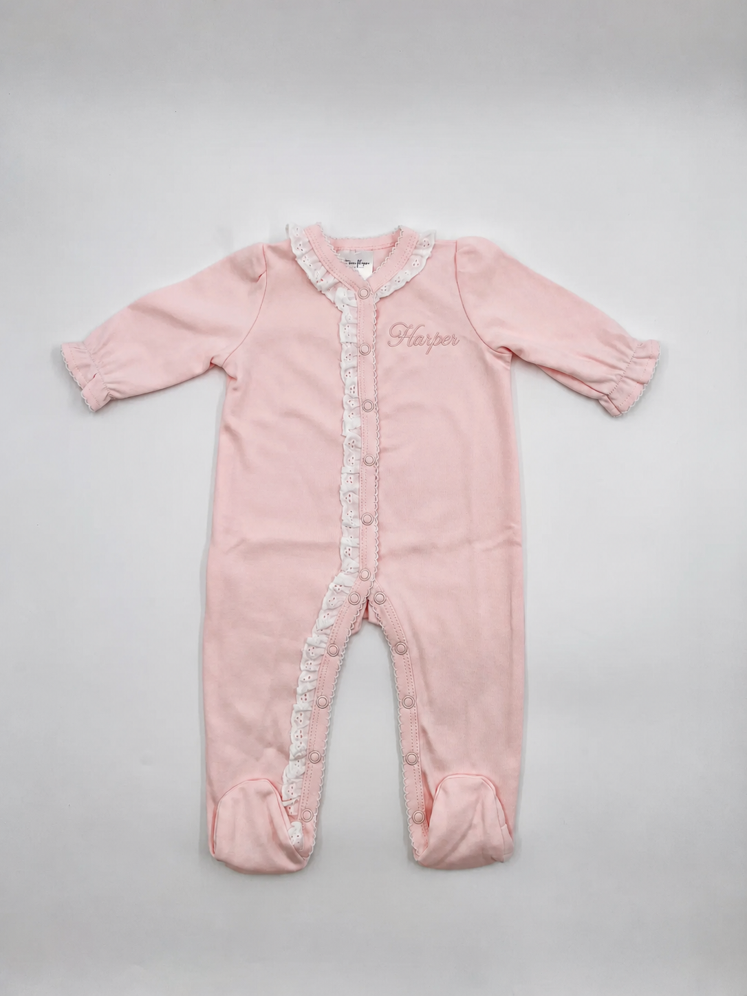 Footies with Lace Trim: Size Newborn: Color Pink