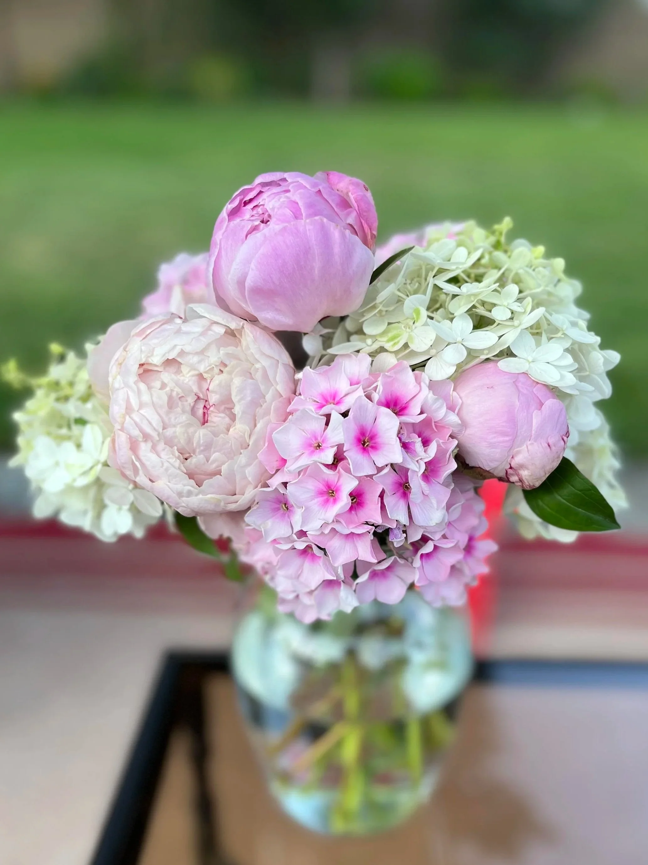 Pink and white peony, hydrangea, and pink phlox flowers, Spokane, WA