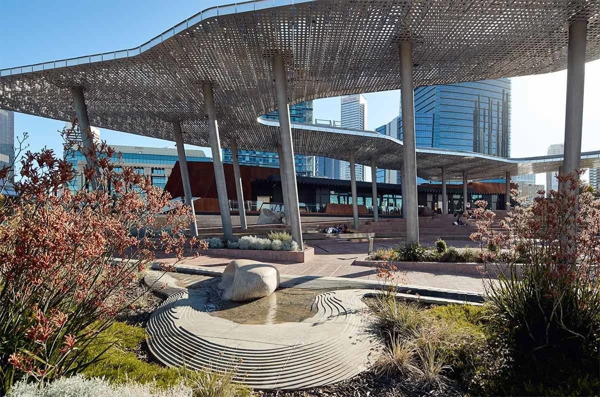 Yagan Square. Location: Whadjuk Noongar Country, Perth, Western Australia. Language/cultural groups: Whadjuk Noongar. Architects: Lyons Architects, Iredale Pedersen Hook Architects, Aspect Studios, and Maddison Architects. Photo: Peter Bennetts

Yaga