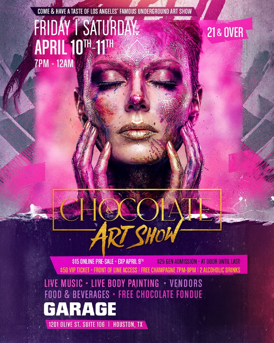 Houston, I&rsquo;m excited to announce I&rsquo;ll be showcasing a new art series at @chocolateandartshow on April 10th &amp; 11th! I&rsquo;ll also be selling small original artworks. Come enjoy art, live music, vendors, body painting (21+), and the c
