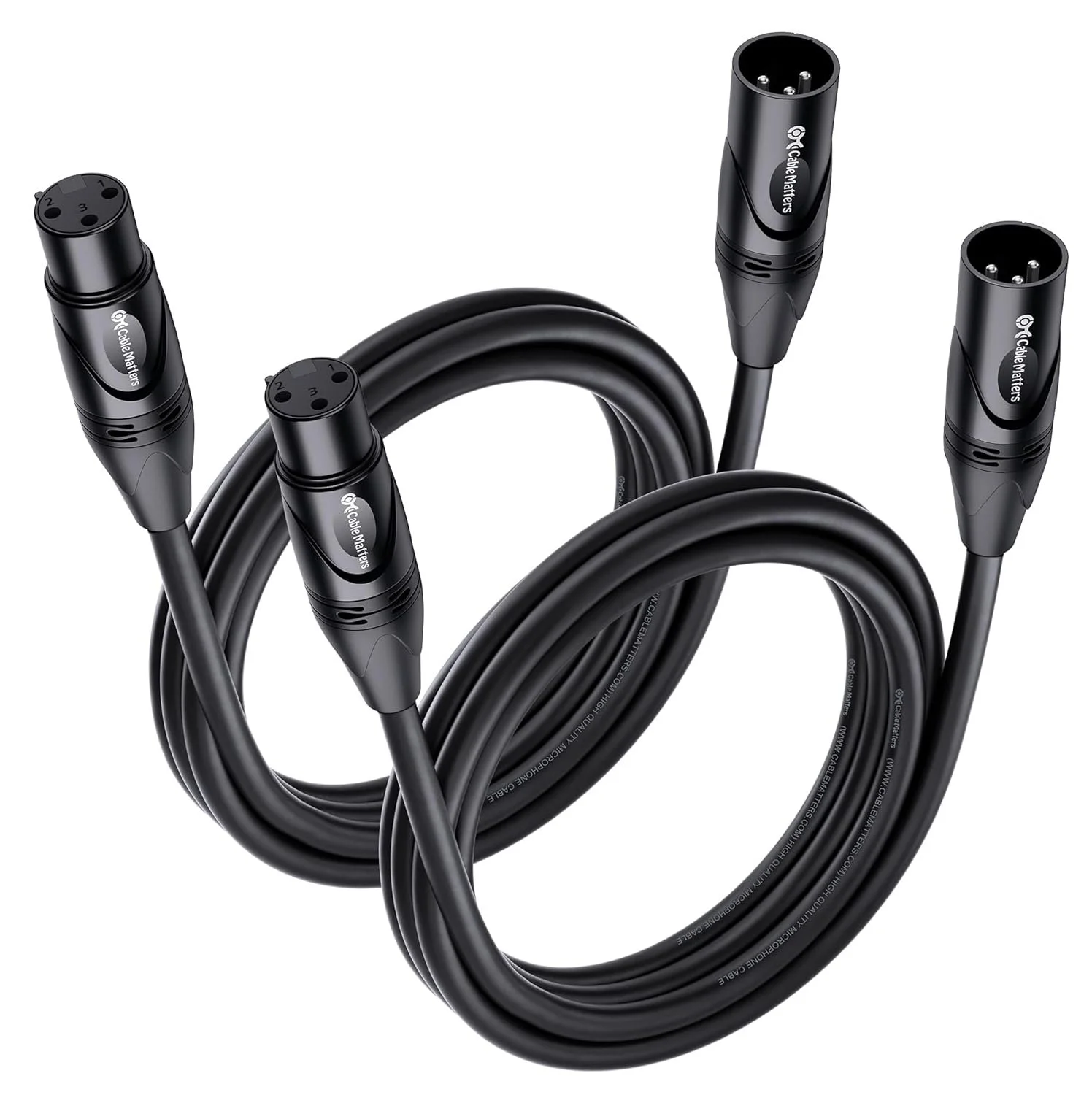 Four black electric vehicle charging cables with three-prong connectors, coiled and arranged on a white background.