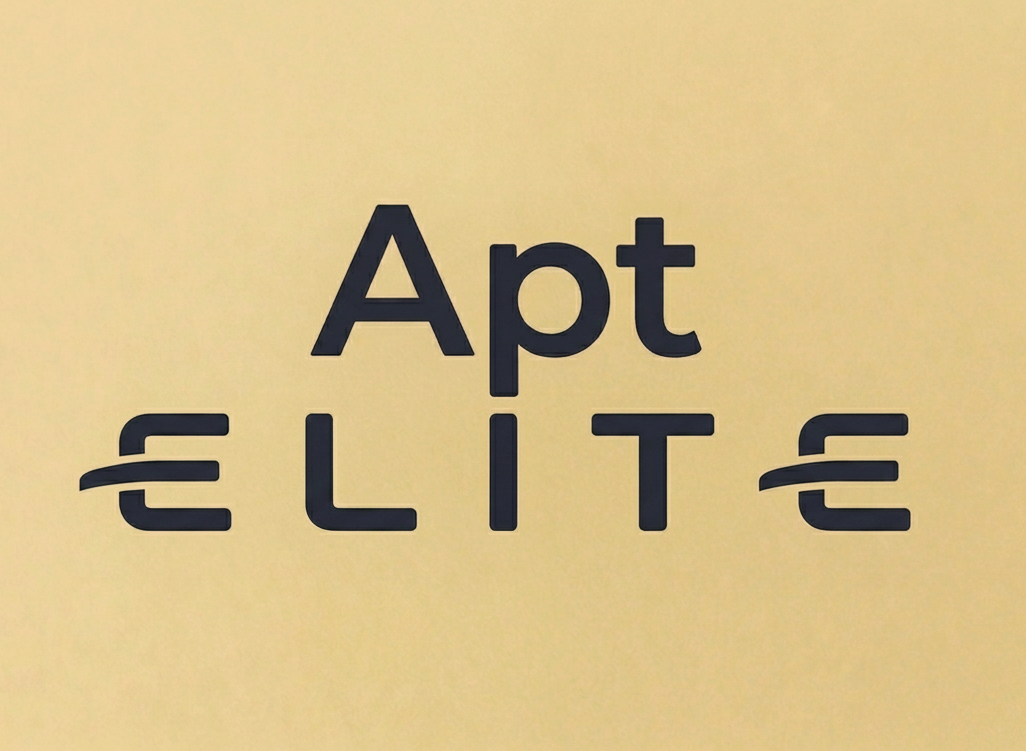 Sign reading 'Apt Elite' with decorative lines on each side.