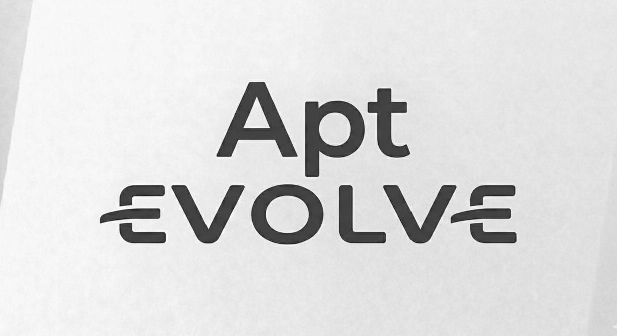Paper with the words 'Apt' above and 'Evolve' below, with 'Evolve' mirrored horizontally.