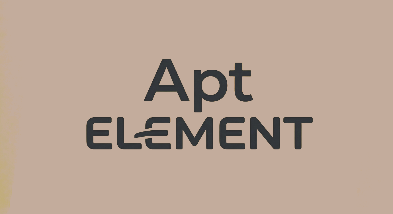 Text reading 'Apt ELEMENT' on a beige background with the 'ELEMEN' in a stylized font.