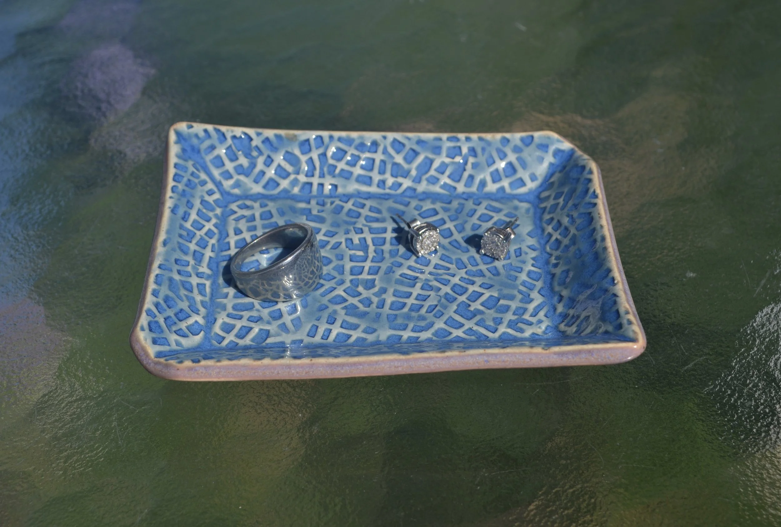 Lavender and Blue Geometric Footed Tray