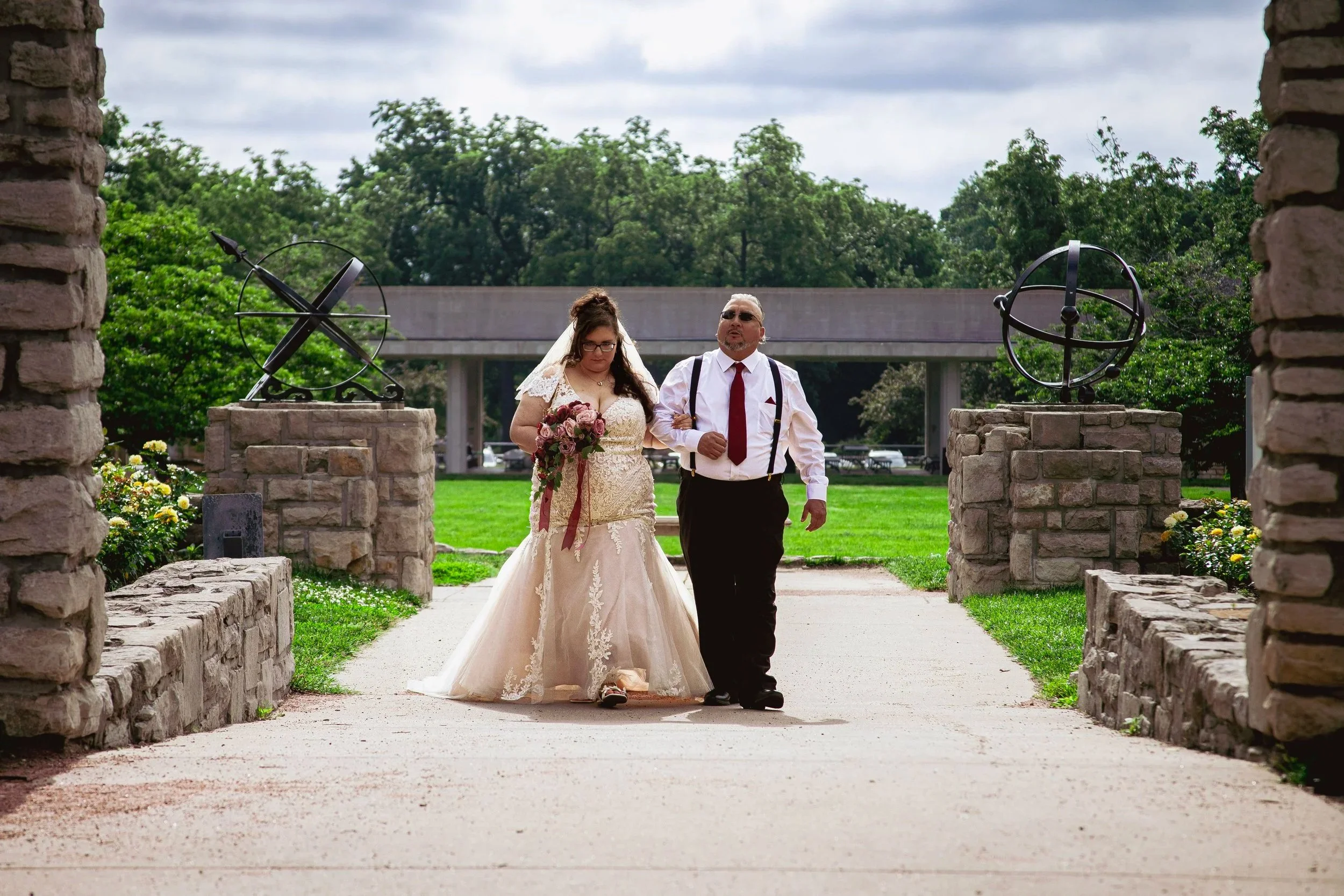wedding-bride-groom-rose-garden-kansas-city-happy-couple-sweet-wedding-dress-gown-veil-intimate-aisle-father-of-bride