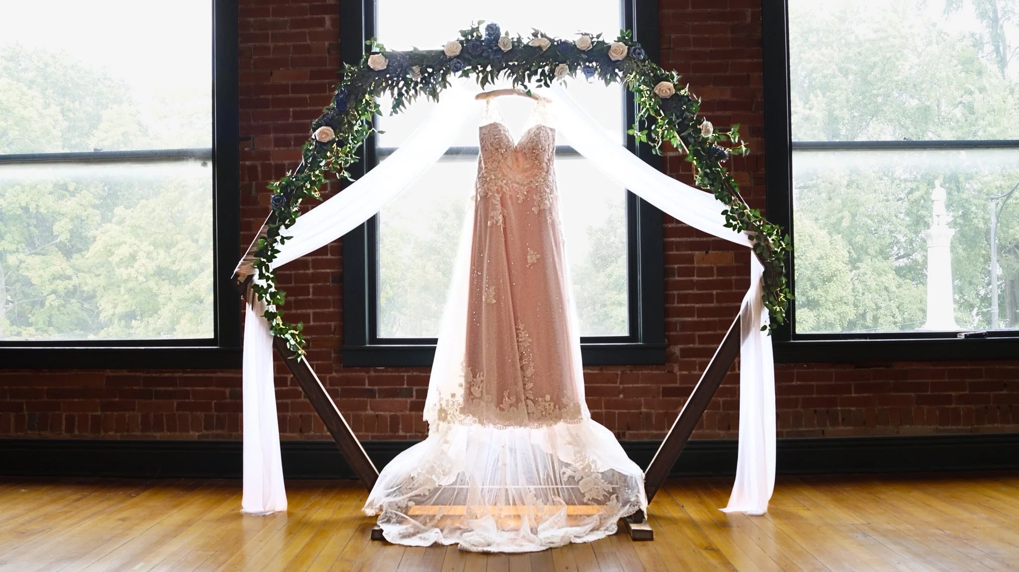 wedding-dress-altar-flowers