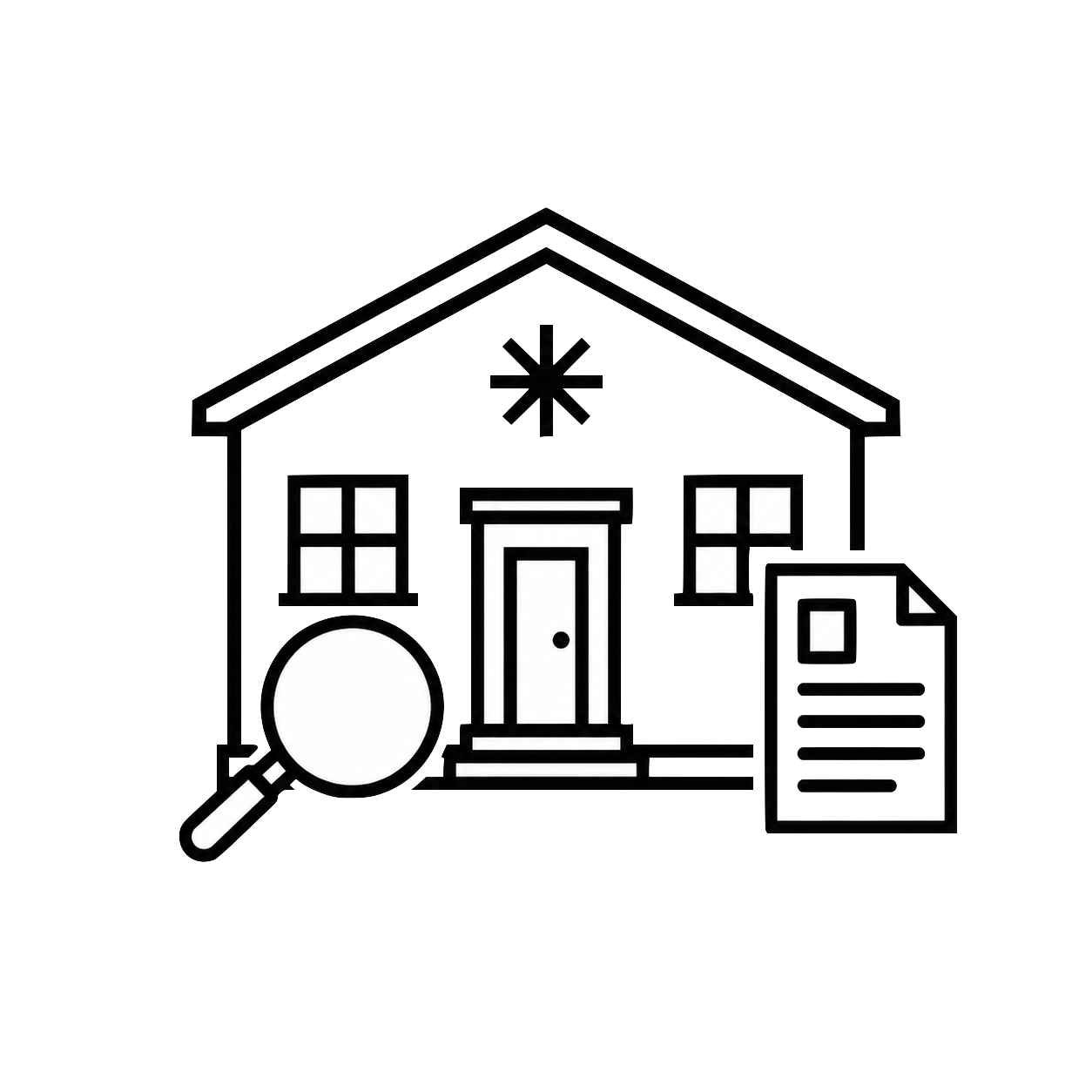 Illustration of a handshake in front of a document with a magnifying glass and checkmark.