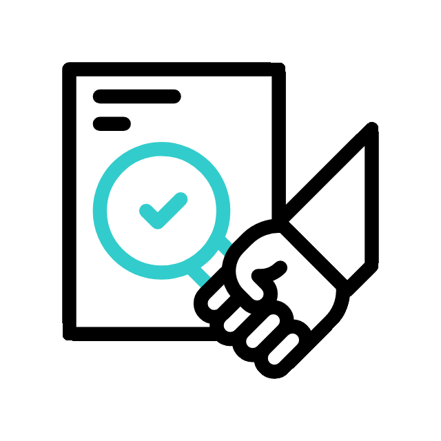 Illustration of a handshake in front of a document with a magnifying glass and checkmark.