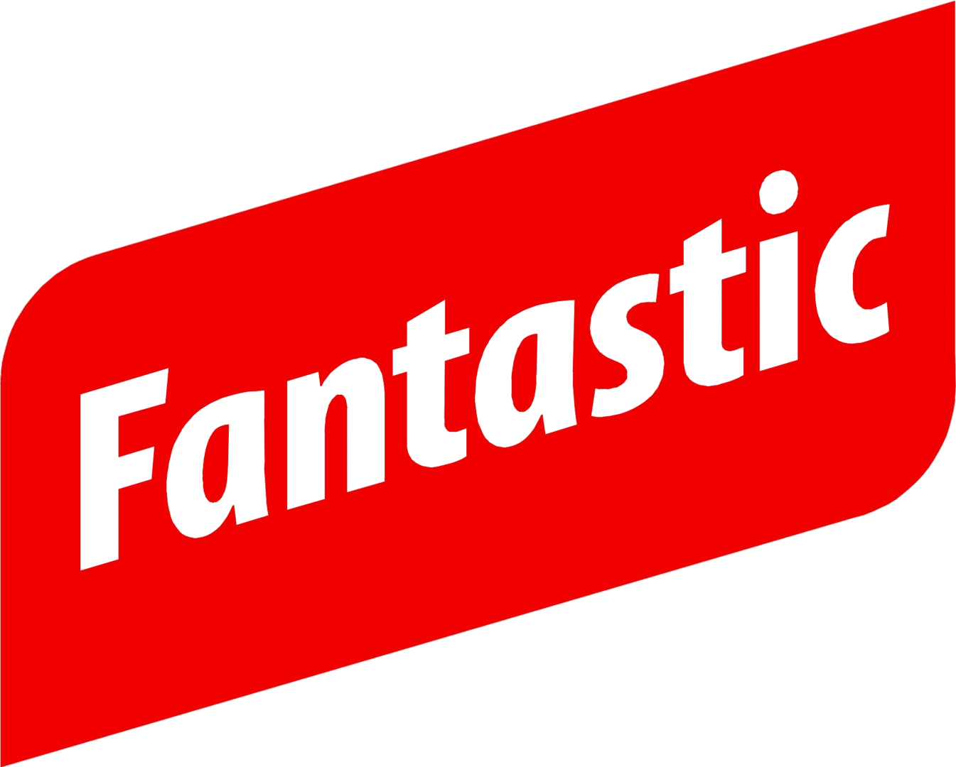 Red and white logo with the word 'Fantastic' written diagonally in bold white letters on a red background.