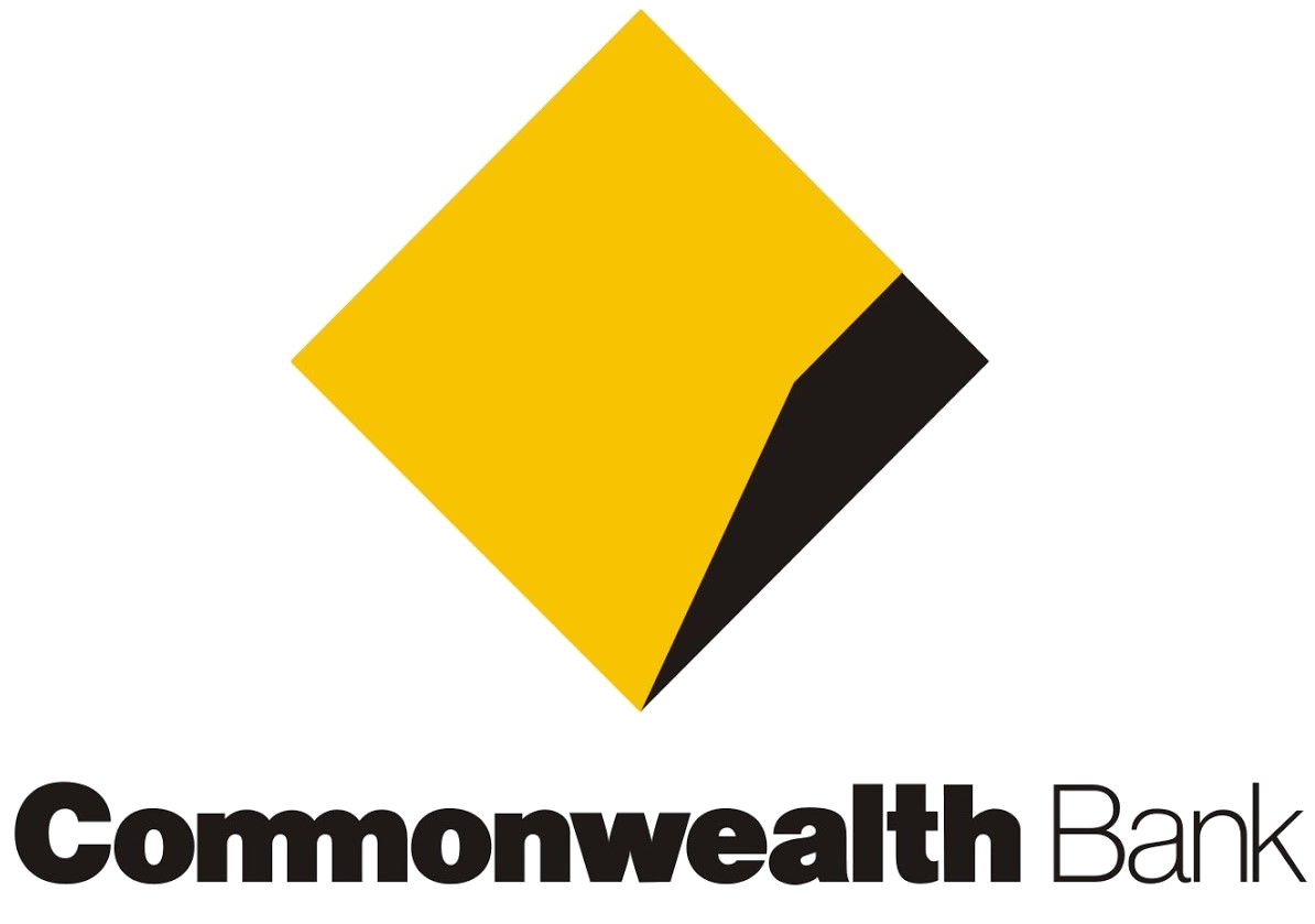 Logo of Commonwealth Bank, featuring a yellow and black cube, with the words 'Commonwealth Bank' underneath.