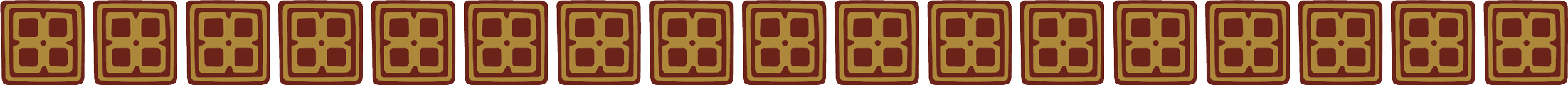 A repeating pattern of square tiles with a floral-like design in gold on a dark brown background.