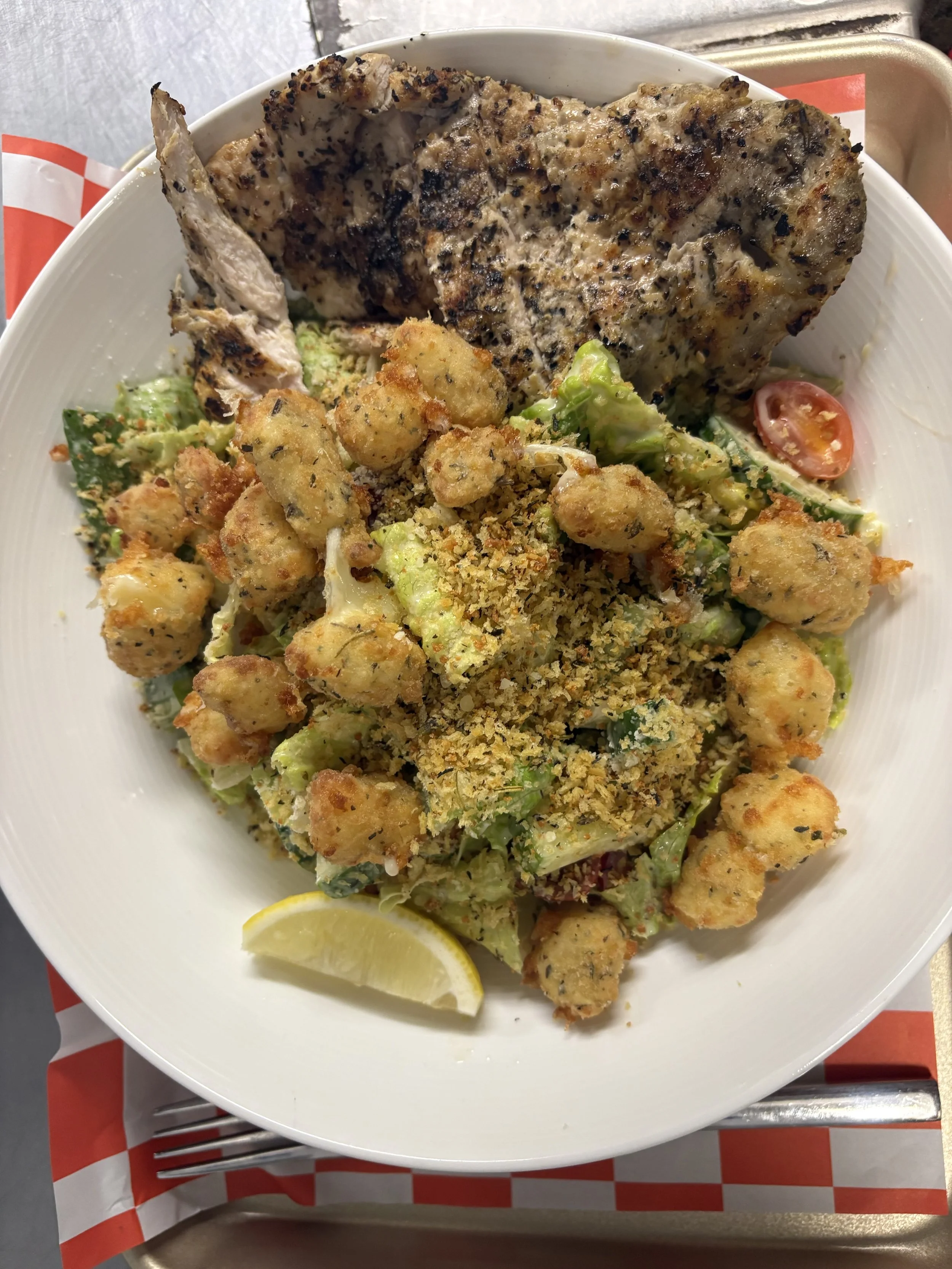 DF Caesar + grilled chicken + cheese curds