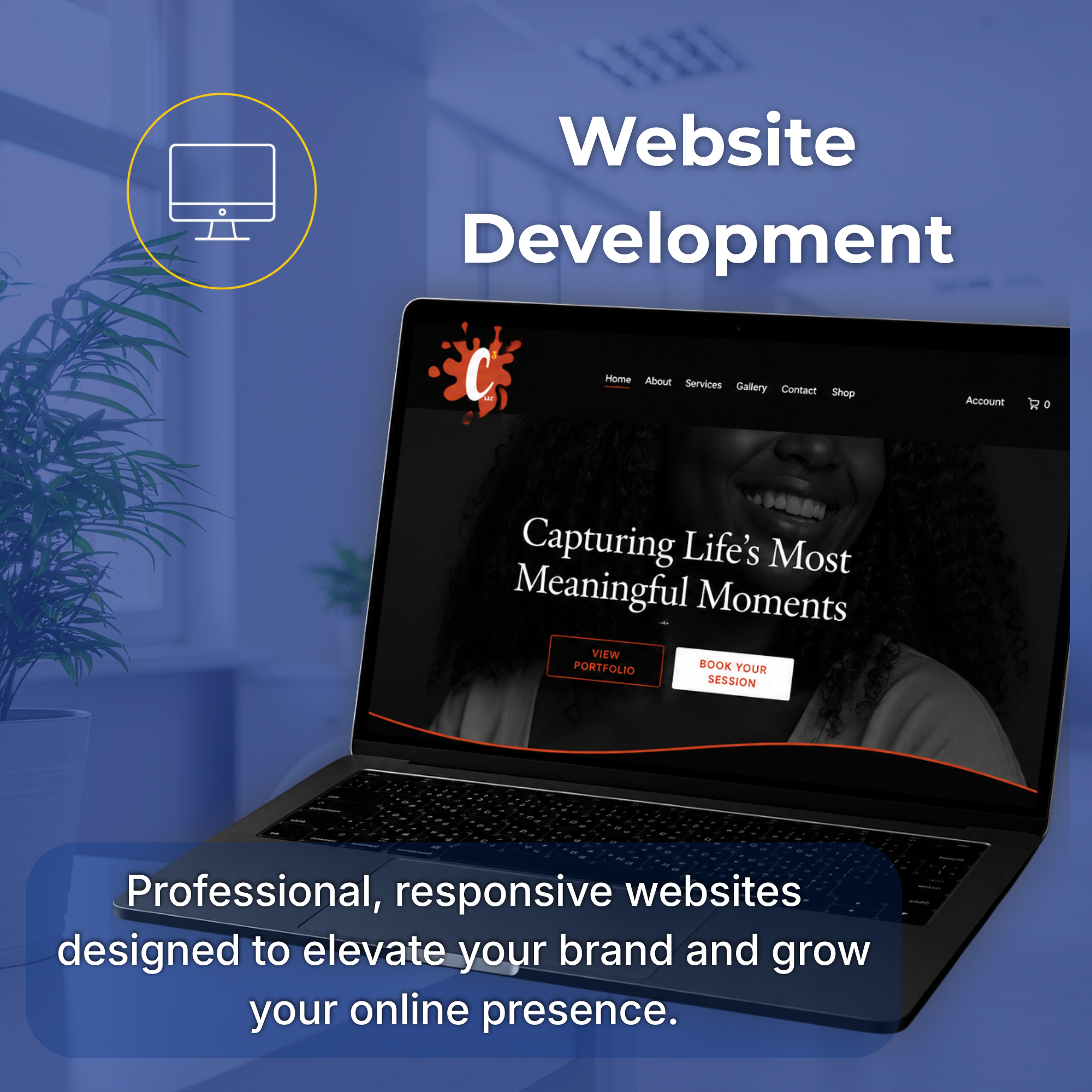 Website Development text with a computer monitor icon.