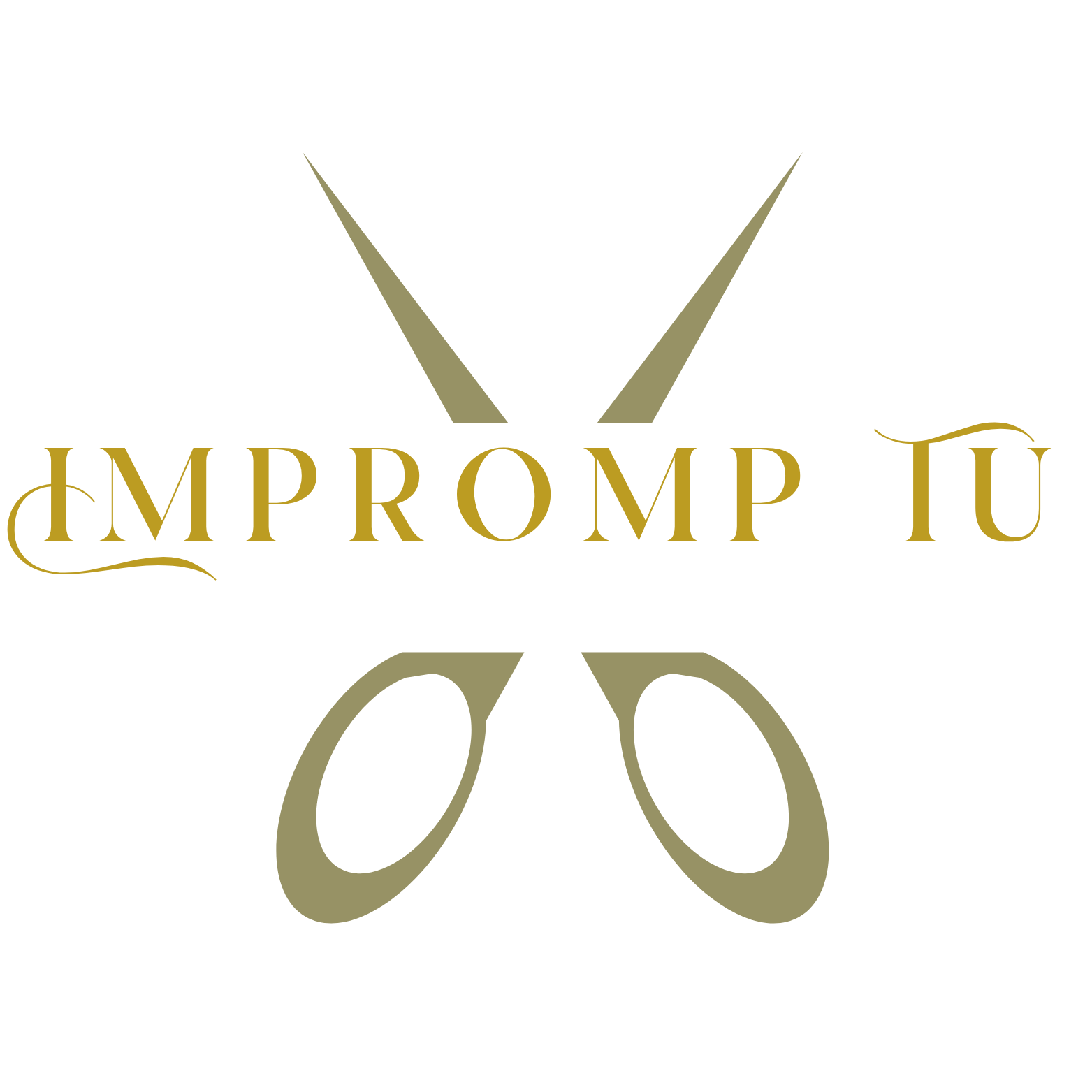 Logo for Impromptu Hair featuring a pair of gold scissors and elegant text.