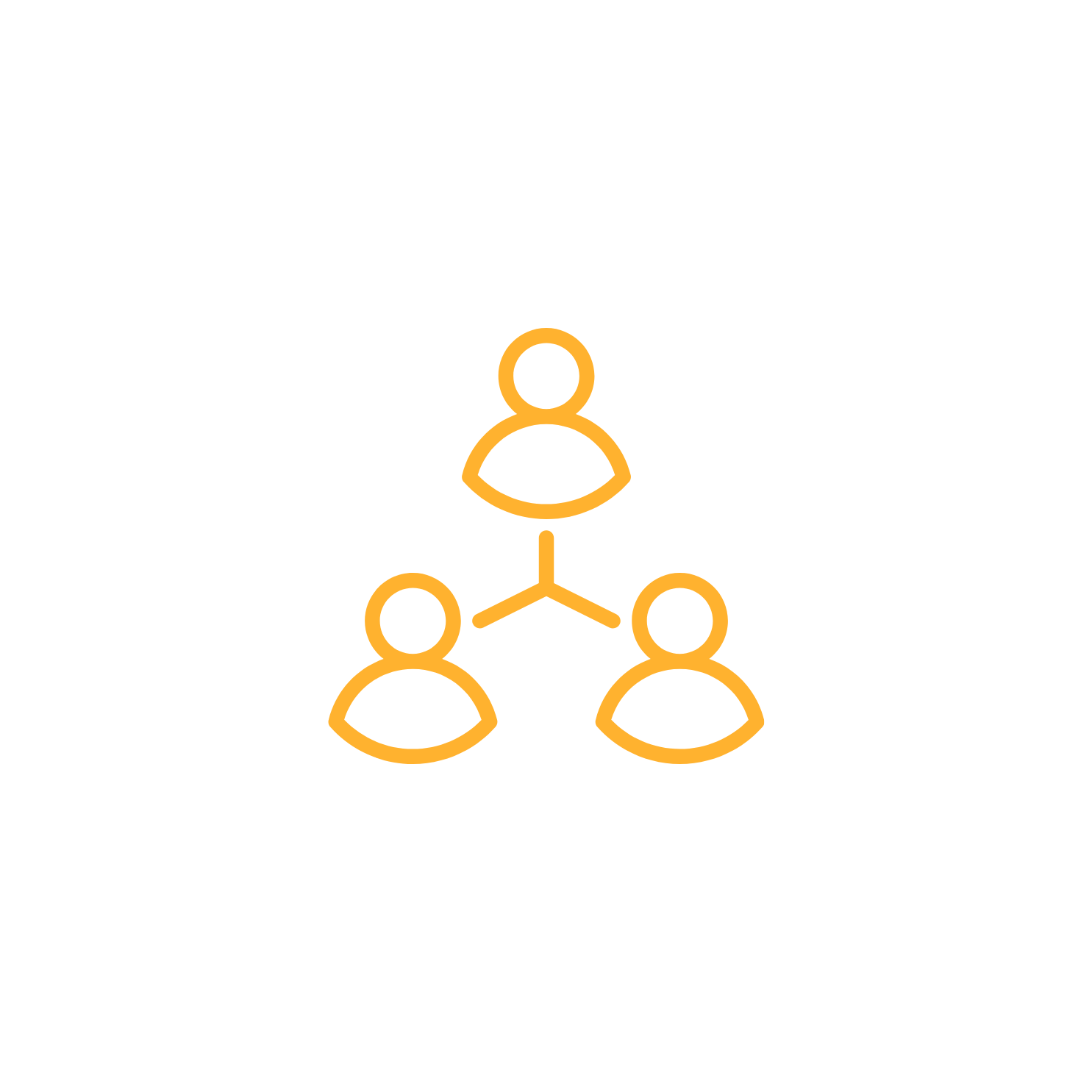 Diagram illustrating a network of three connected human figures, representing team collaboration or networking.