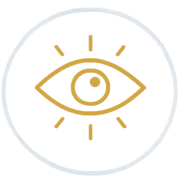 A stylized eye symbol with gold and blue accents.