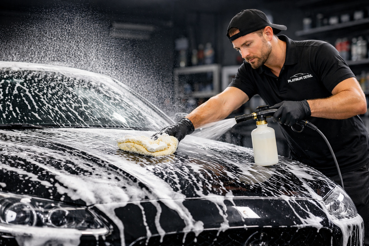 Detailing a sleek black sports car.png