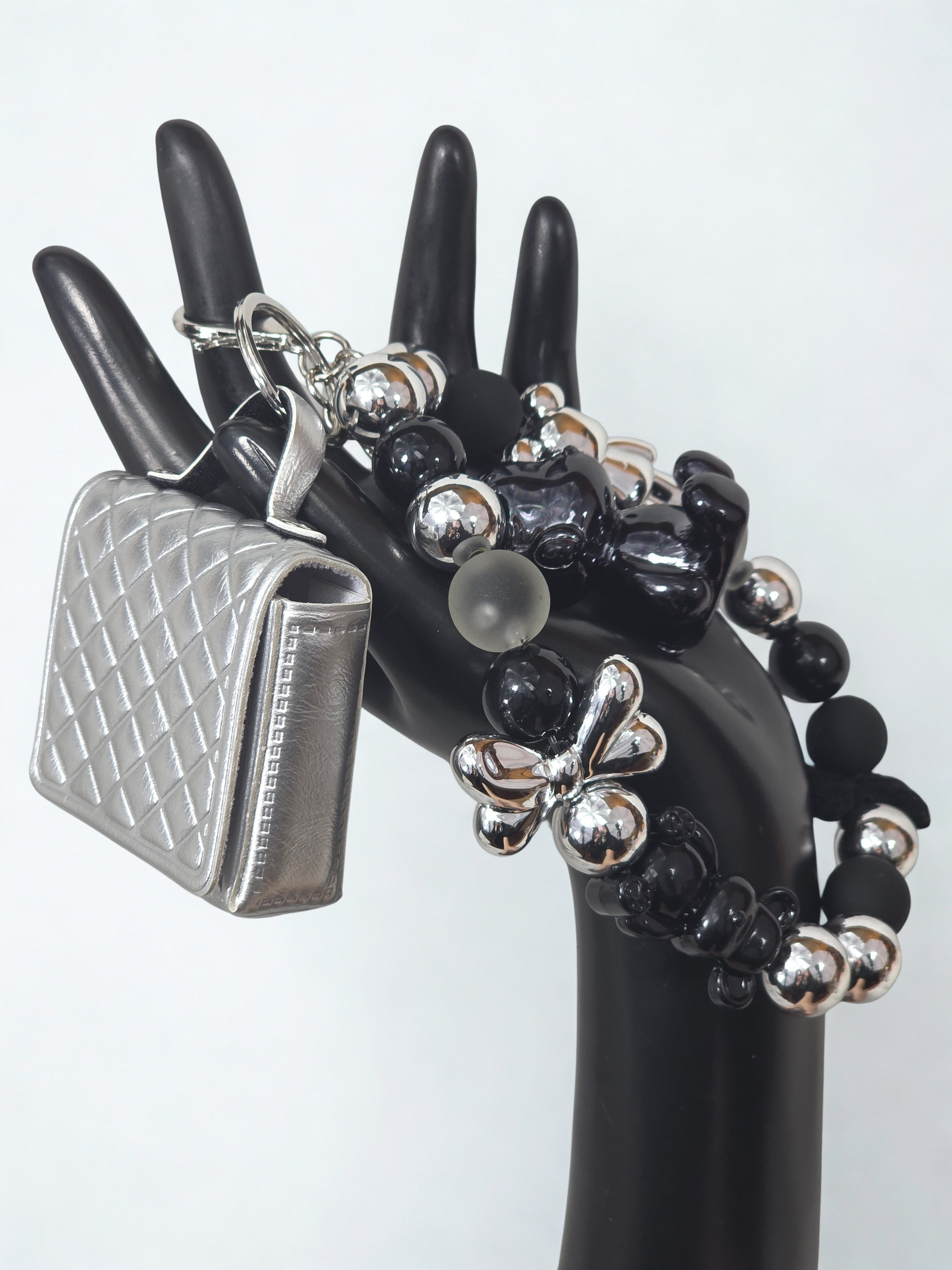 Black Silver Keychain with Mini Bag