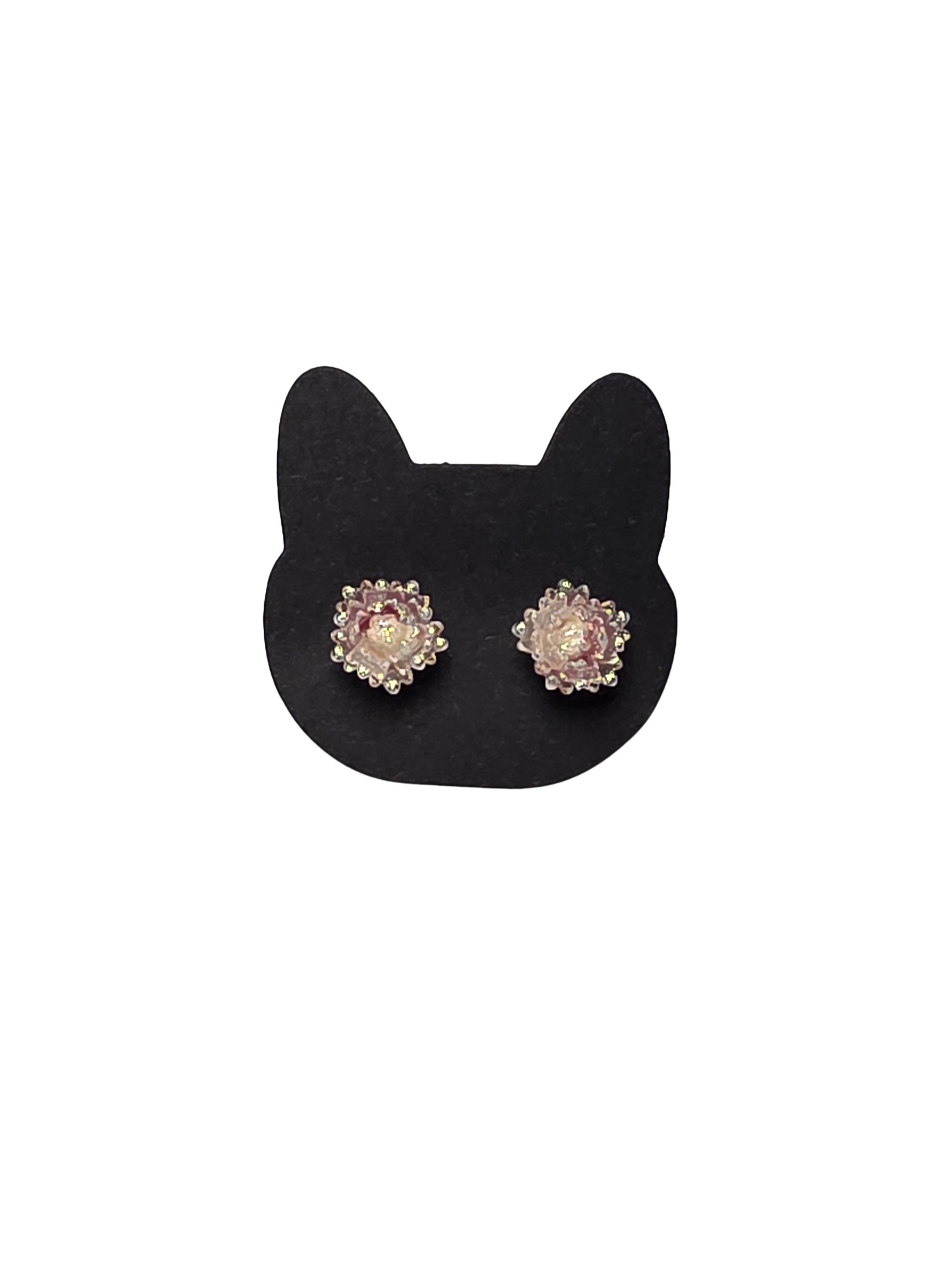 Purple/Cream/Gold Flower Earrings