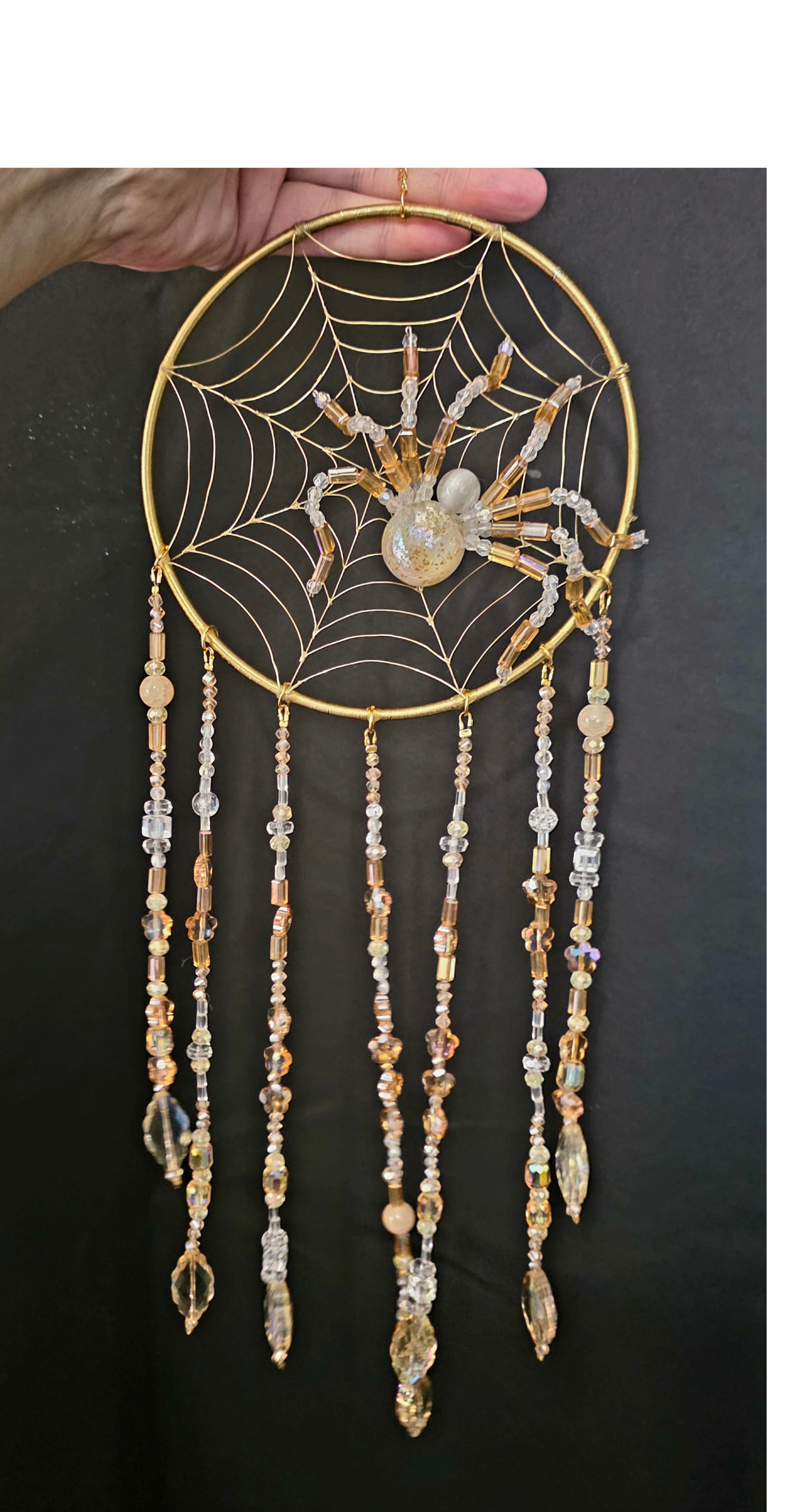 Gold and Crystal Spiderweb Suncatcher