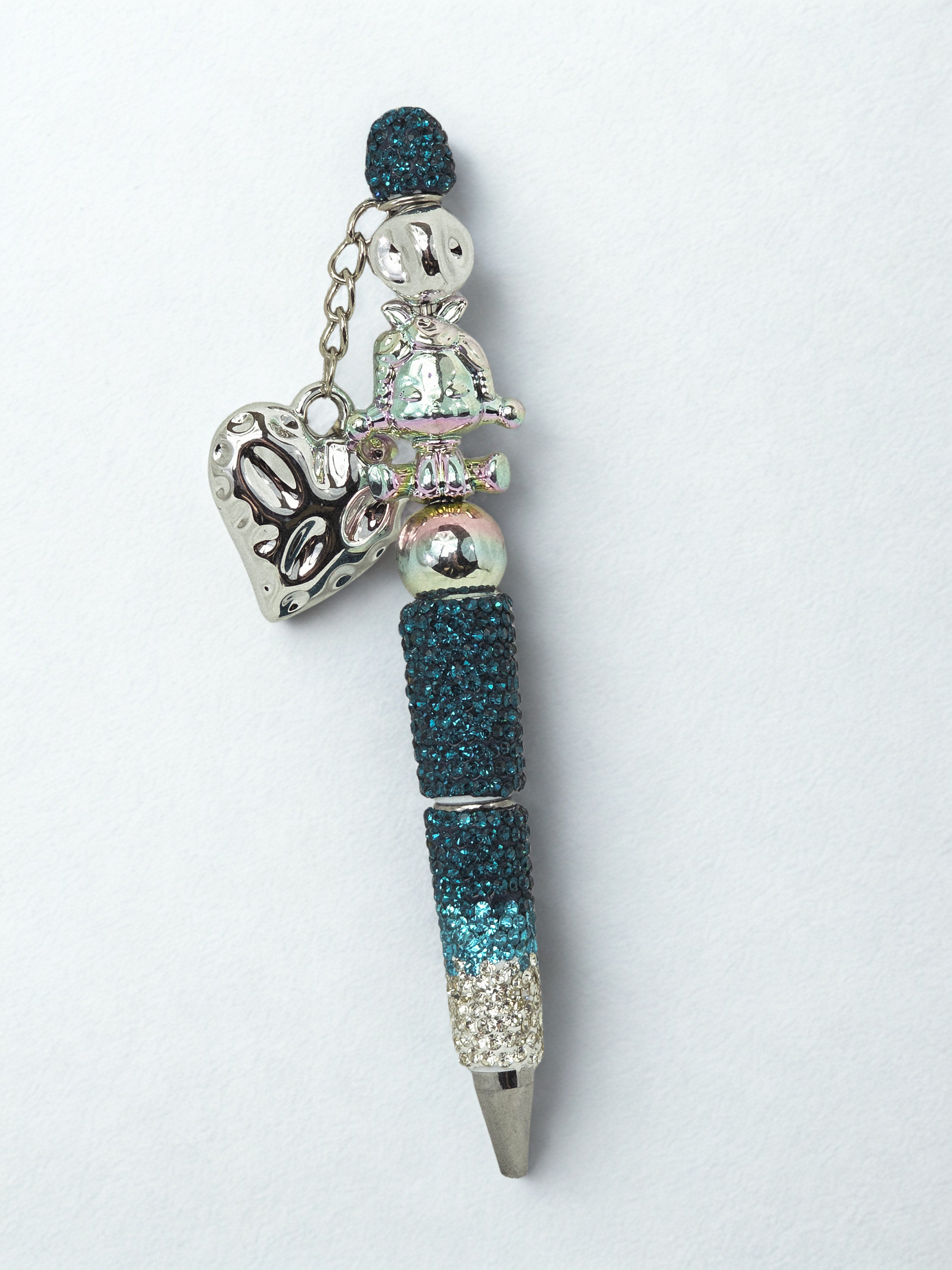 Chrome Blue Heart Fancy Pen