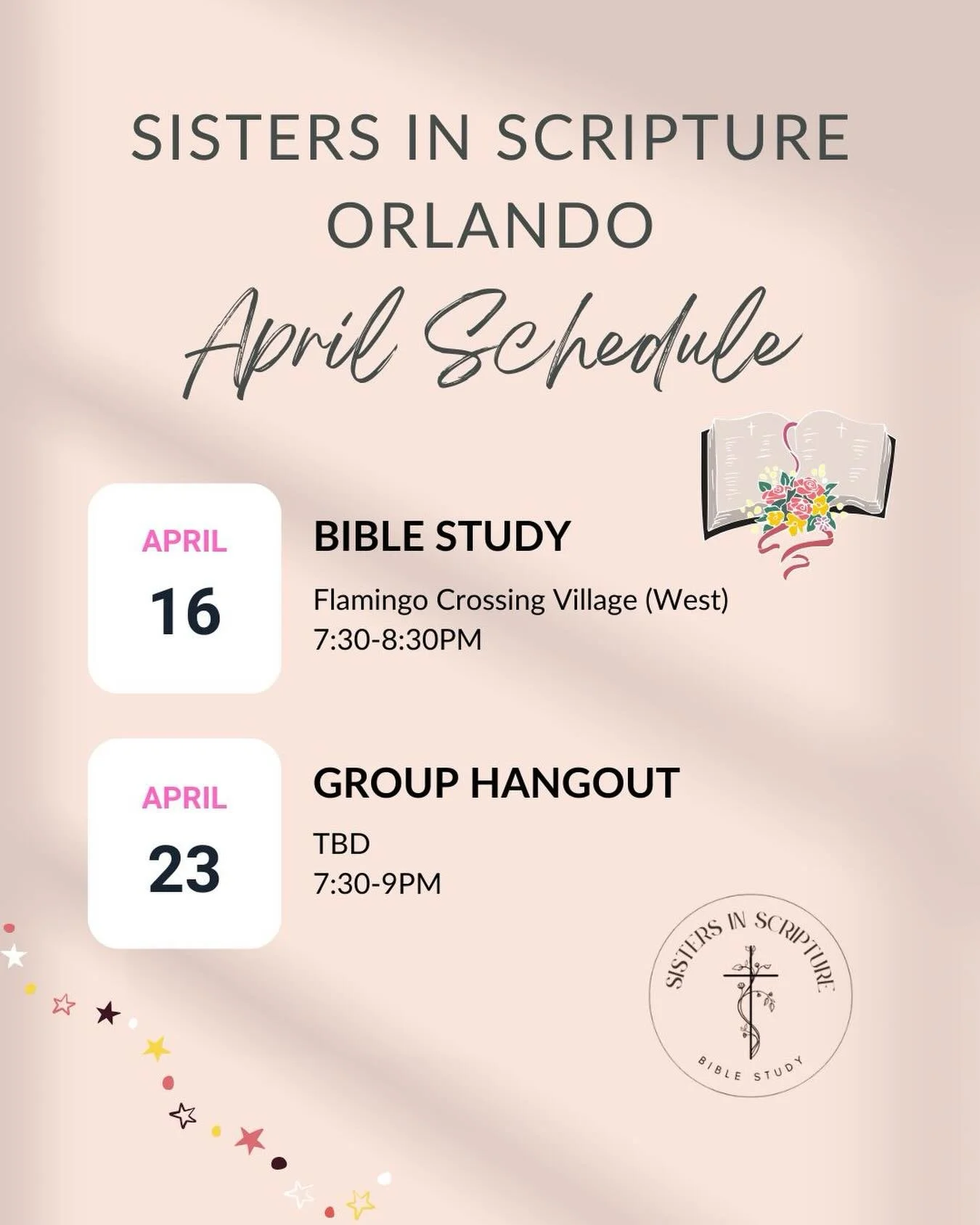 April is here and we are so excited for what&rsquo;s ahead 🤍🌸

Join us this month for a night in the Word and a night of community. Whether you&rsquo;ve been coming or it&rsquo;s your first time, there is a place for you here.

April 16 &ndash; Bib