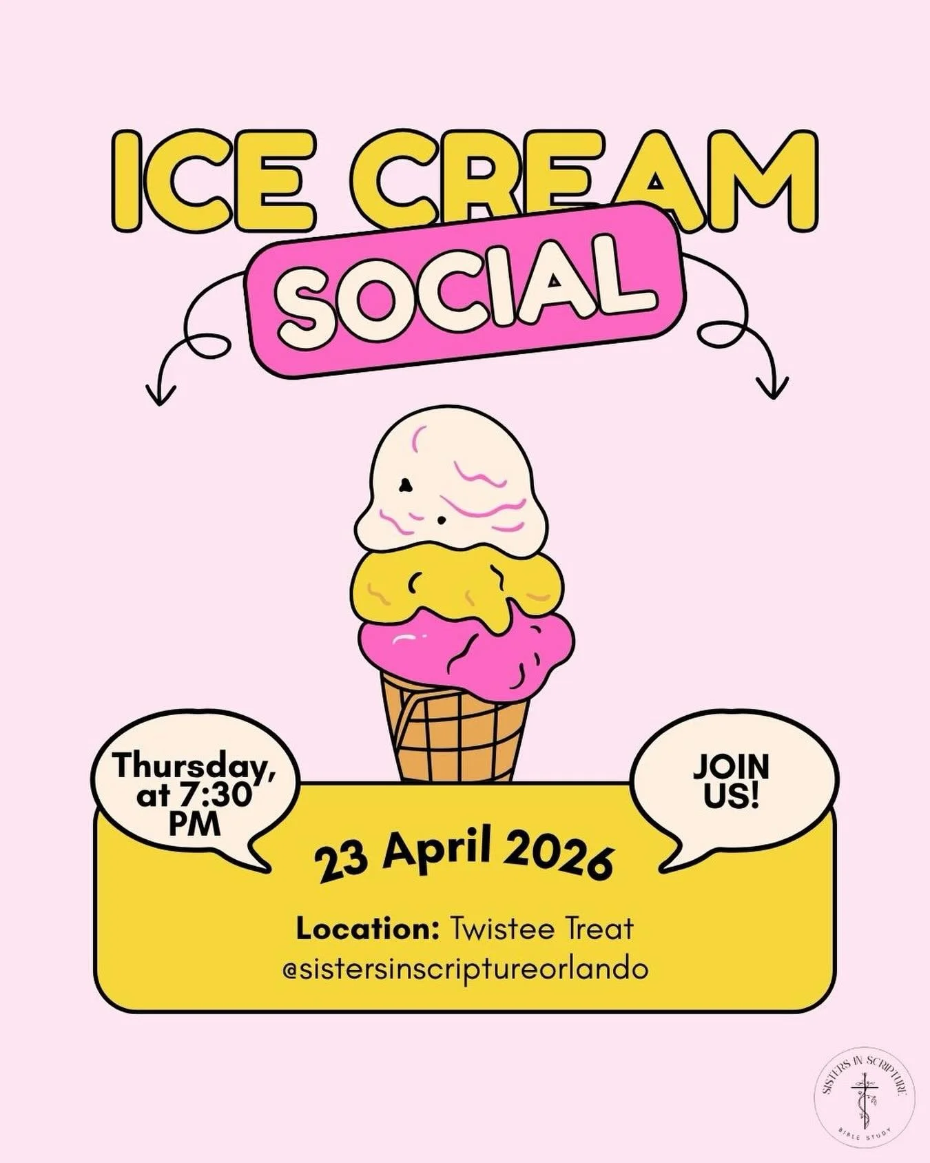 🍦✨ Ice Cream Social Meetup with Sisters in Scripture Orlando ✨🍦

Join us for a relaxed Ice Cream Social meetup with Sisters in Scripture Orlando! Come hang out, enjoy some ice cream, and spend time connecting with other women in a fun, low-key sett