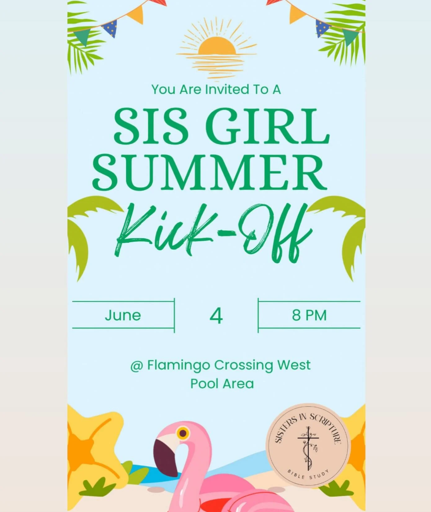 ☀️🌴 SIS Orlando Girl Summer Kick-Off is HERE! 🌴

Ladies, grab your favorite summer outfit and join us for an evening of faith, fellowship, and fun as we kick off the summer together! 💕✨

Whether you&rsquo;re new to Sisters in Scripture or have bee