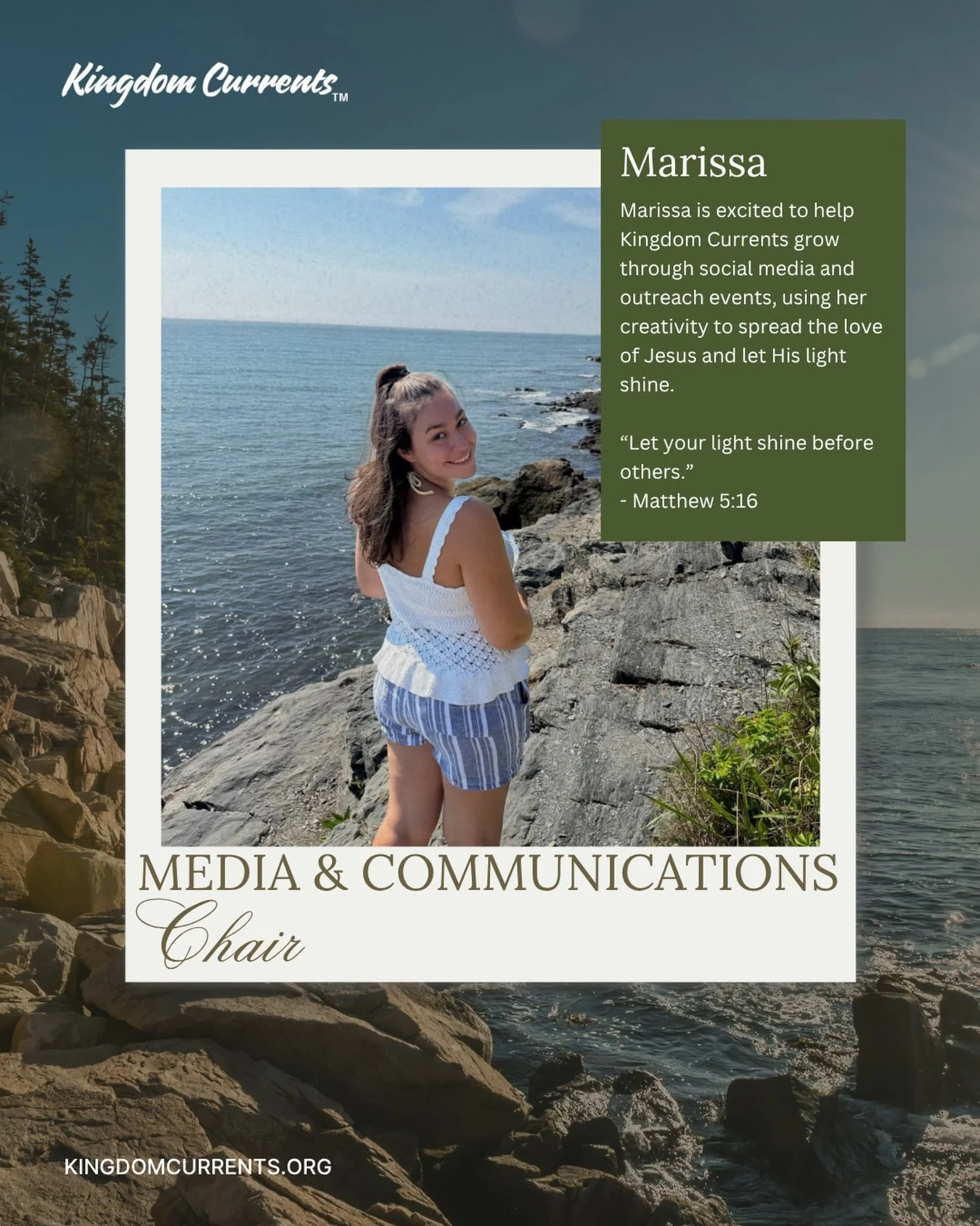 Meet Marissa! 🌿

We are so excited to introduce Marissa, Kingdom Currents&rsquo; Media &amp; Communications Chair and Board Member! 🤍

We are so excited to welcome another member to our Kingdom Currents Board! Marissa is passionate about using crea