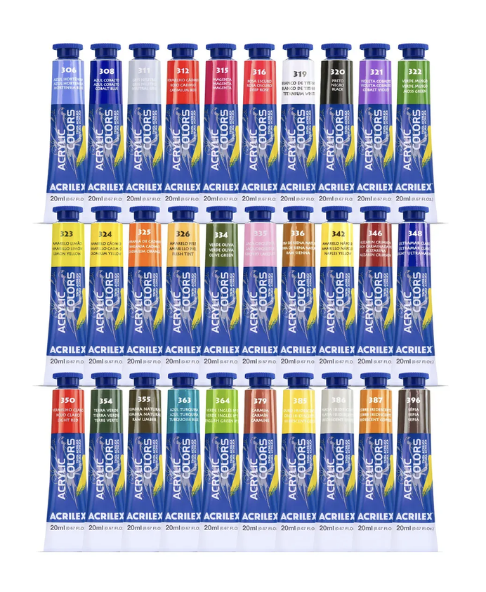 Kit 30 Tinta Acrilica Acrylic Colors Acrilex 20ml