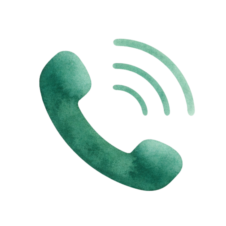 Illustration of a teal-colored telephone handset with curved signal waves emanating from it.