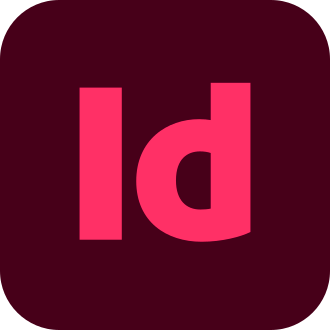 Adobe InDesign logo with pink 'id' initials on a dark background.