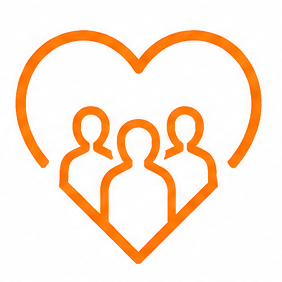 Outline of three people inside a heart