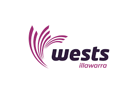 Logo for Wests Ilawarra featuring purple and pink abstract design and text.