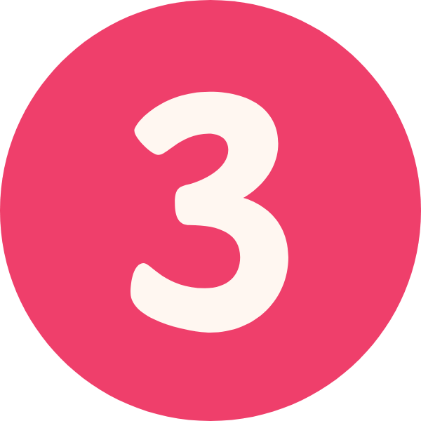 Pink circle with a white number three in the center.