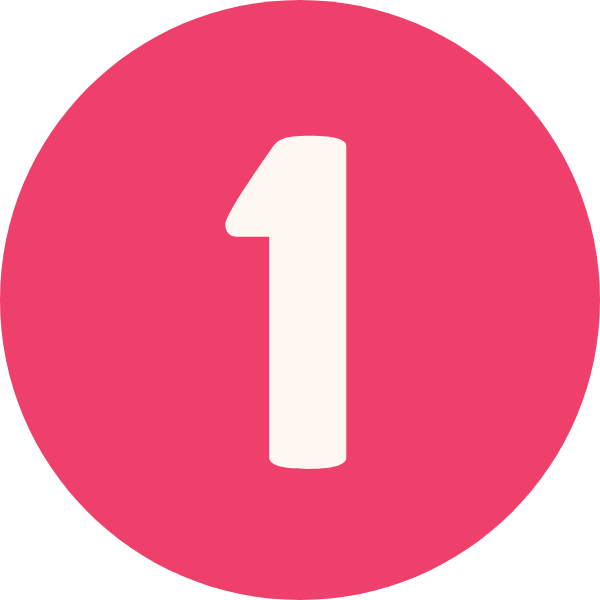 Pink circular badge with the number one in white.