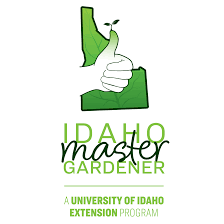 Logo for Idaho Master Gardener Program with a green thumb and plant graphic