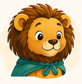 Friendly cartoon lion mascot for Lion mAIn Stories, a personalised visual story and social story app for children