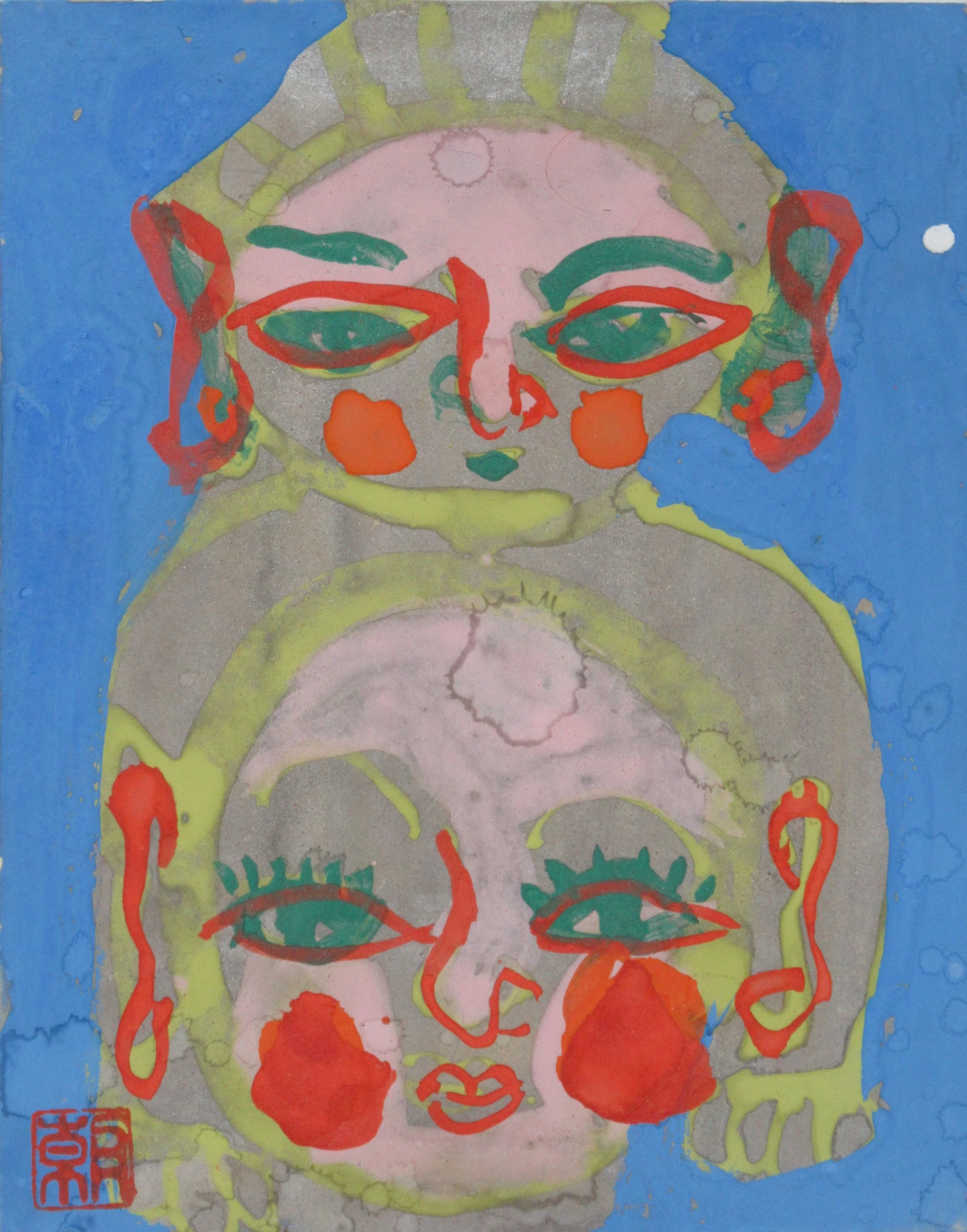 Two People — 1971 — Mineral pigments on hemp paper board — 24.0 × 19.0 cm