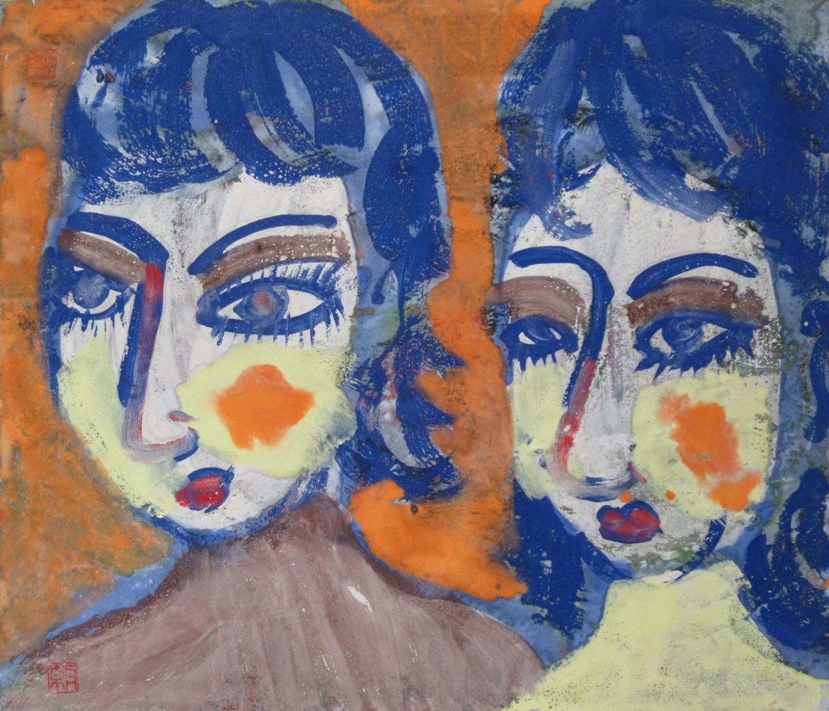 Two People — 1971 — Mineral pigments on hemp paper board — 45.5 × 52 cm