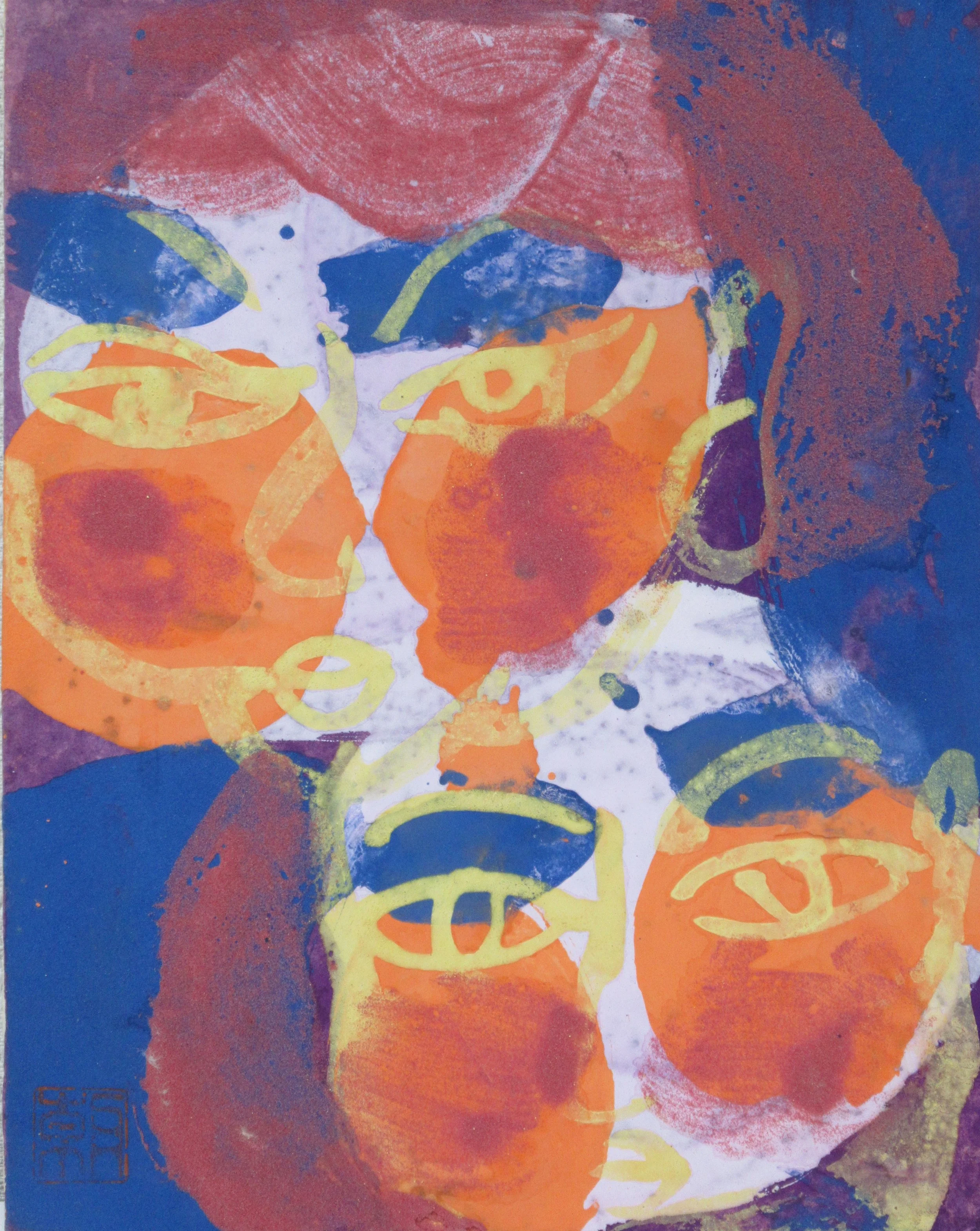 Two Faces — 1973 — Mineral pigments on hemp paper board — 24 × 19 cm